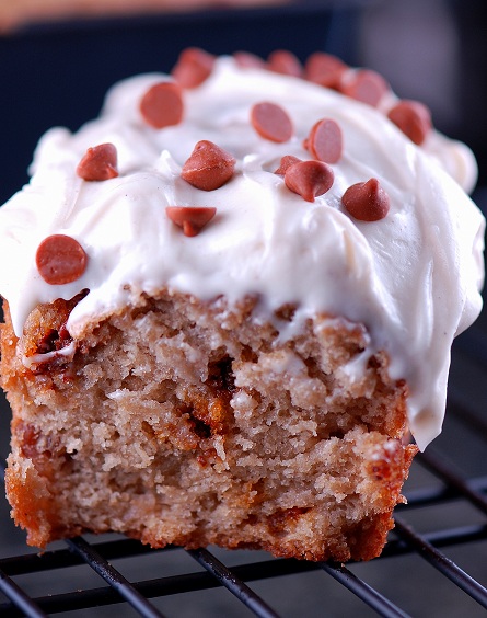 Applesauce Cake with Cinnamon Chips and Cinnamon Cream Cheese Frosting