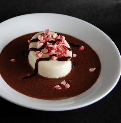 Marshmallow Panna Cotta with Peppermint “Hot Chocolate” Soup